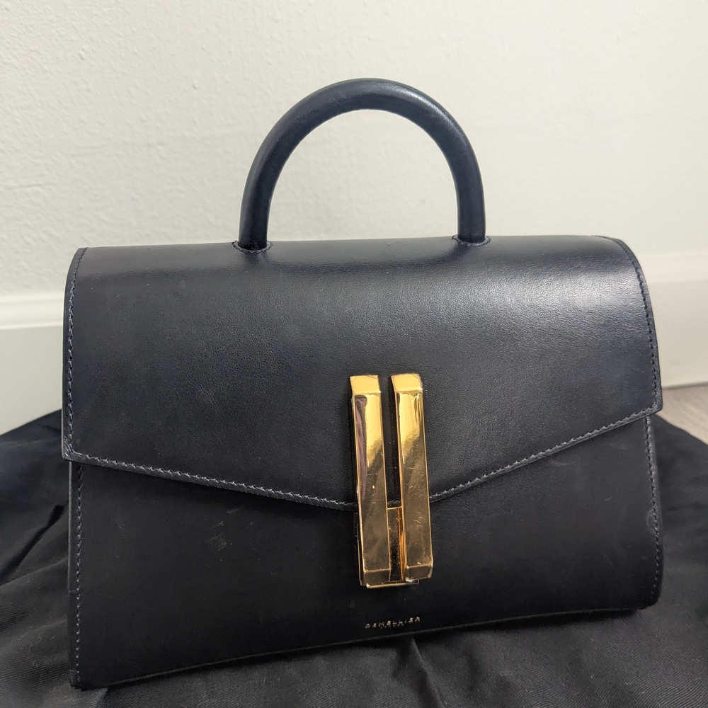 DeMellier Midi Montreal Black Leather Top Handle Bag with Gold Hardware - Picture 2 of 16